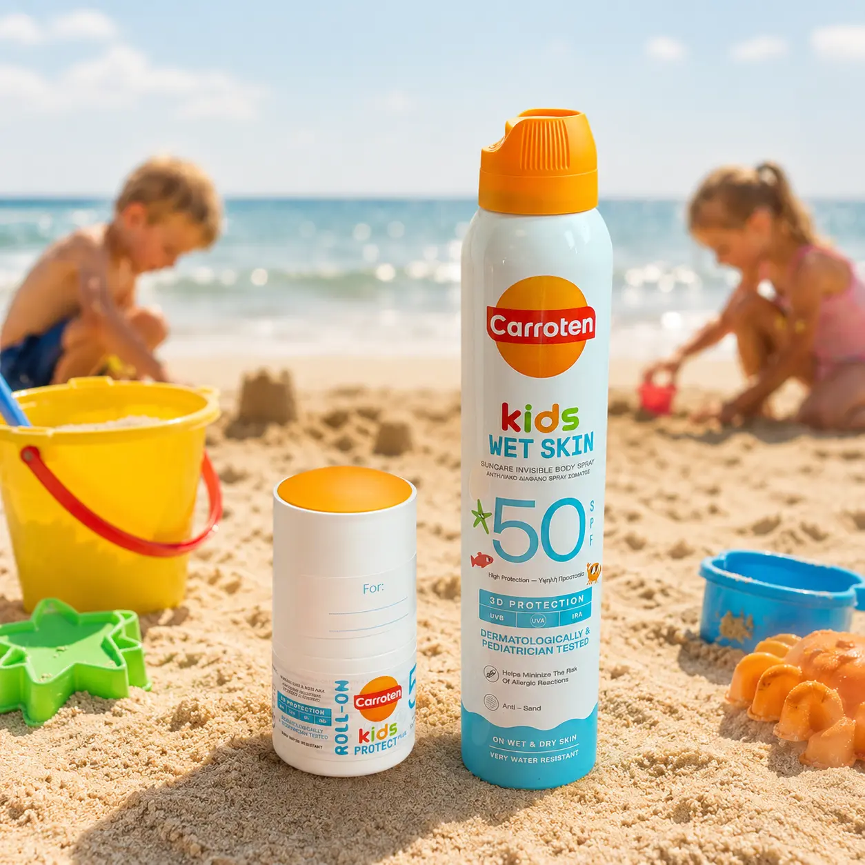 Carroten Dry Mist Kids Wet/Dry SPF 50 - 200 ml + Roll-On kids protect TILBUD - Billede 4